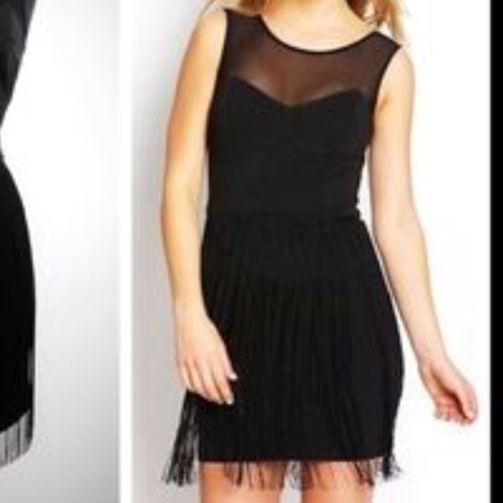 Worn once. Ark & Co. Black Mesh & fringe dress